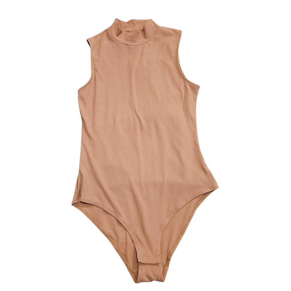 H&M Ribbed Mock Neck Sleeveless Bodysuit Beige Nude Size Small